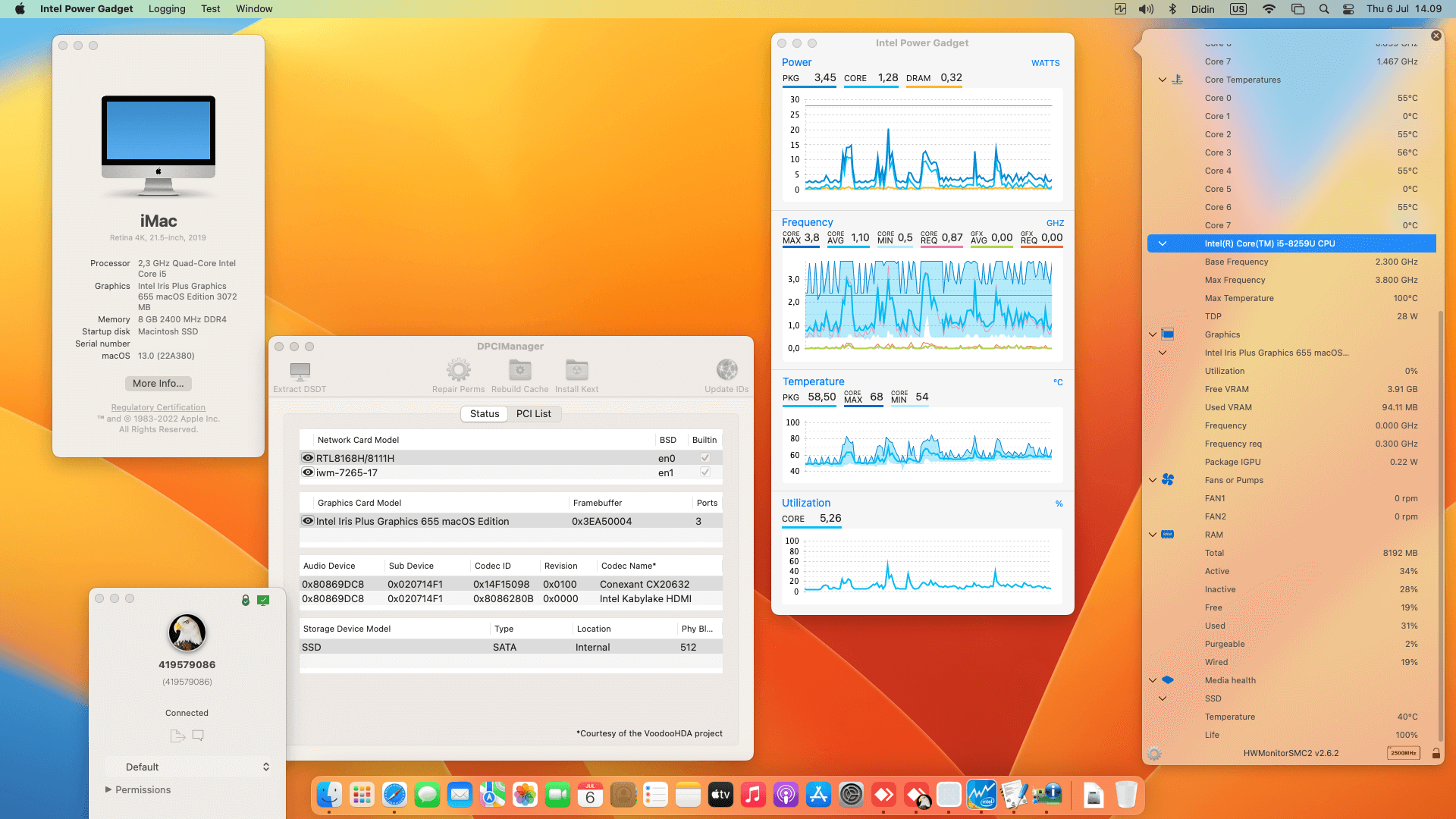 Success Hackintosh macOS Ventura 13.0 Build 22A380 in Axioo MyPC One Pro H5